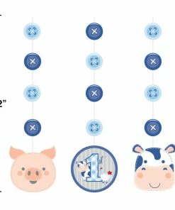 Creative Converting Farmhouse Birthday Blue Hanging Cutouts (36/Case) 1st Birthday Party Themes
