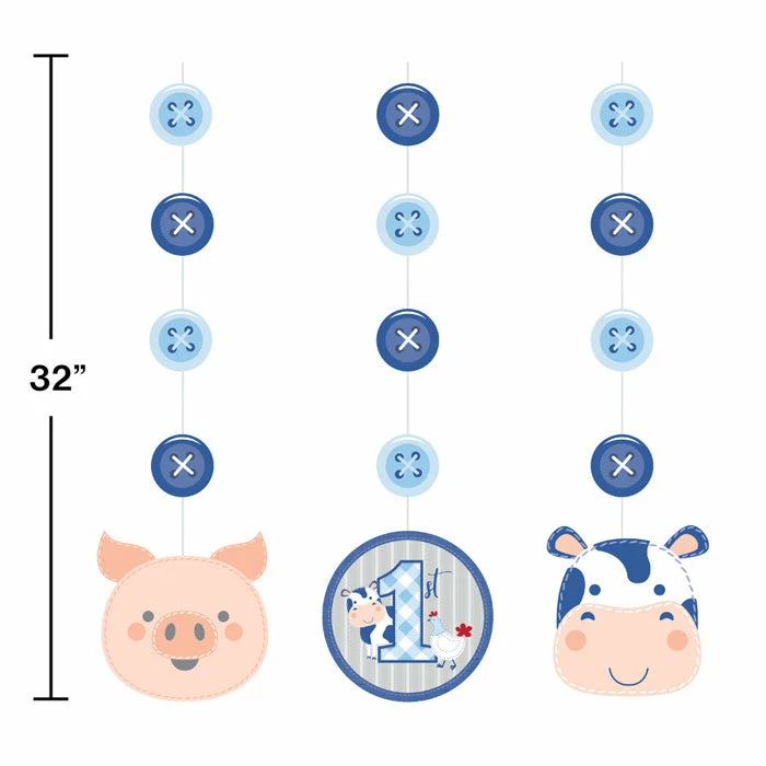 Creative Converting Farmhouse Birthday Blue Hanging Cutouts (36/Case) 1st Birthday Party Themes