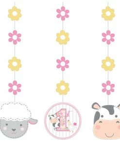 Creative Converting 1st Birthday Party Themes Farmhouse Birthday Pink Hanging Cutouts (36/Case)