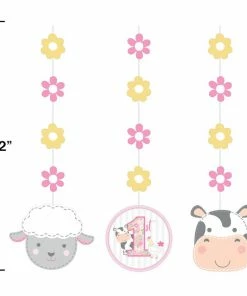 Creative Converting 1st Birthday Party Themes Farmhouse Birthday Pink Hanging Cutouts (36/Case)