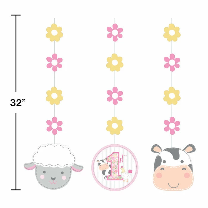 Creative Converting 1st Birthday Party Themes Farmhouse Birthday Pink Hanging Cutouts (36/Case)