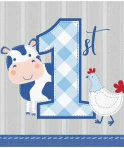 Creative Converting Farmhouse Birthday Blue Beverage Napkins (192/Case)