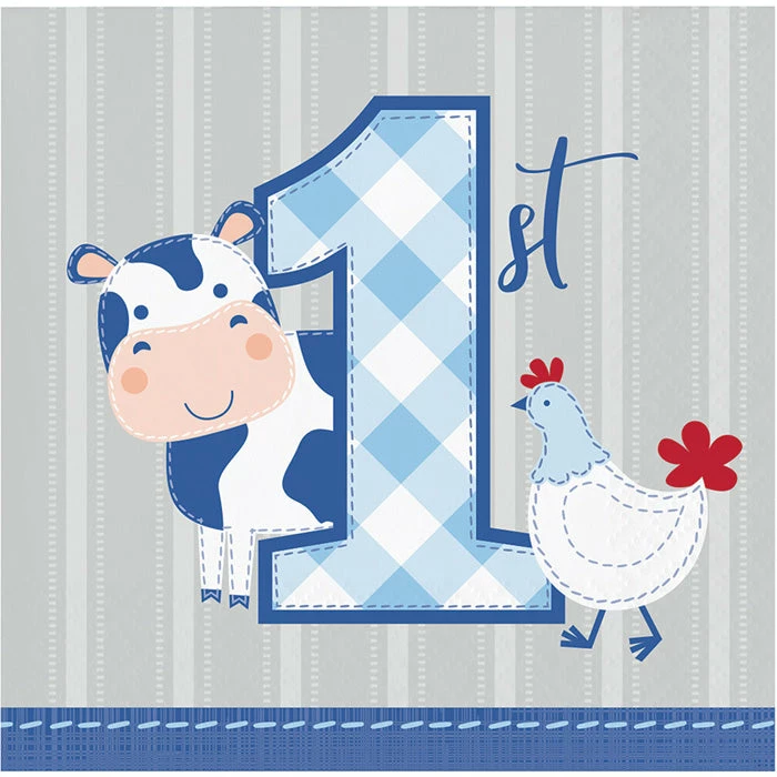 Creative Converting Farmhouse Birthday Blue Beverage Napkins (192/Case)