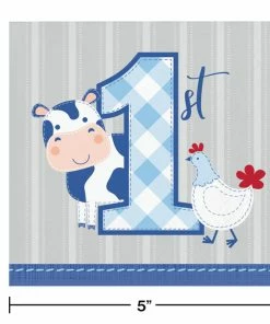 Creative Converting Farmhouse Birthday Blue Beverage Napkins (192/Case)