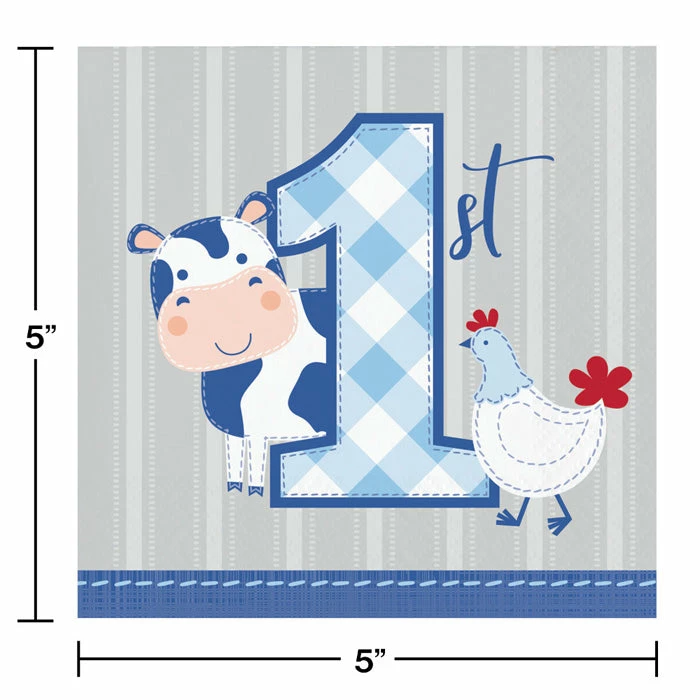 Creative Converting Farmhouse Birthday Blue Beverage Napkins (192/Case)