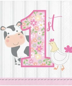 Creative Converting Farmhouse Birthday Pink Beverage Napkins (192/Case)