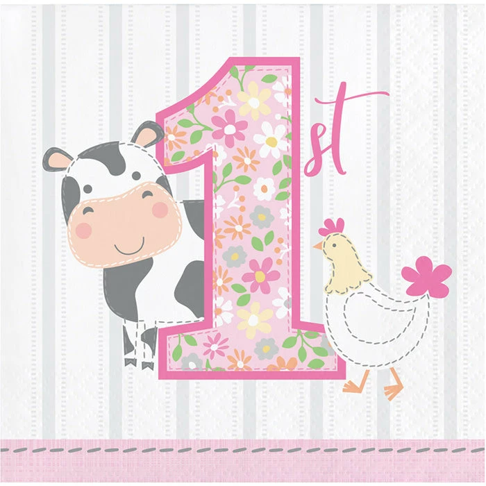 Creative Converting Farmhouse Birthday Pink Beverage Napkins (192/Case)