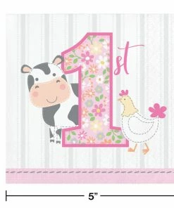 Creative Converting Farmhouse Birthday Pink Beverage Napkins (192/Case)