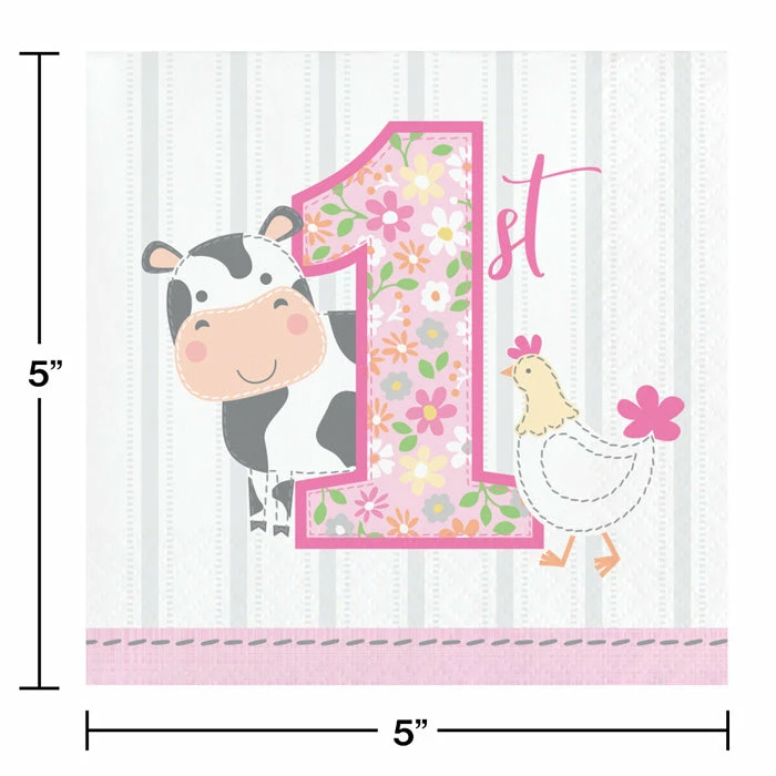 Creative Converting Farmhouse Birthday Pink Beverage Napkins (192/Case)