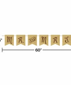 Creative Converting Bridal And Wedding Rustic Wedding Burlap Pennant Banner With Twine, Mr. And Mrs. (6/case)