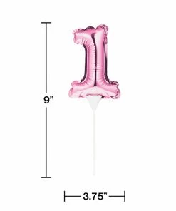 Creative Converting General Decorations Pink 1 Number Balloon Cake Topper (12/Case)