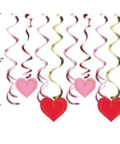 Creative Converting Split Dizzy Danglers, Val Hearts With Gold (Case Pack Of 96) Valentine's Day Party Decorations