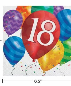 Creative Converting Balloon Blast Lunch Napkins, 18th Birthday (192/case)