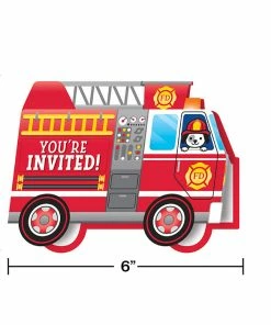 Creative Converting Kids Birthday Party Themes Flaming Fire Truck Invitation Diecut Foldover (Case Pack Of 48)