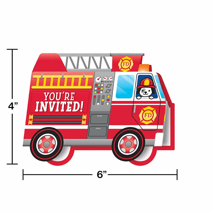 Creative Converting Kids Birthday Party Themes Flaming Fire Truck Invitation Diecut Foldover (Case Pack Of 48)