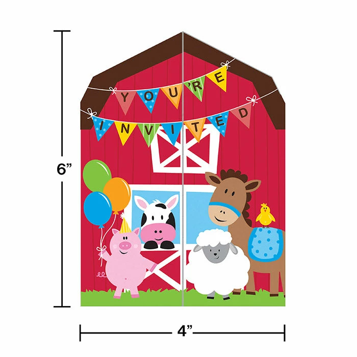Creative Converting Kids Birthday Party Themes Farmhouse Fun Invitation, Diecut Gatefold (48/case)