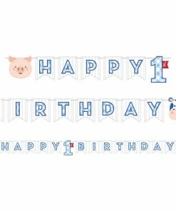 Creative Converting 1st Birthday Party Themes Farmhouse Birthday Blue Banner (12/Case)