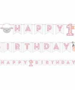 Creative Converting 1st Birthday Party Themes Farmhouse Birthday Pink Banner (12/Case)