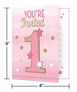 Creative Converting One Little Star Girl Invitation With Att (48/case) 1st Birthday Party Themes