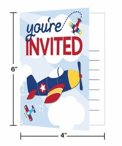 Creative Converting Kids Birthday Party Themes Lil' Flyer Airplane Invitation Foldover W/ Attachment (Case Pack Of 48)