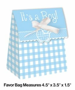 Creative Converting Gingham Boy Favor Bags, Diecut With Ribbon (72/case) Baby Showers