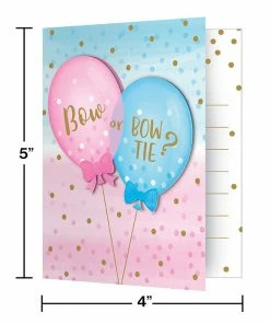 Creative Converting Gender Reveal Balloons Foldover Invitations W/ Attachment (48/Case) Baby Showers